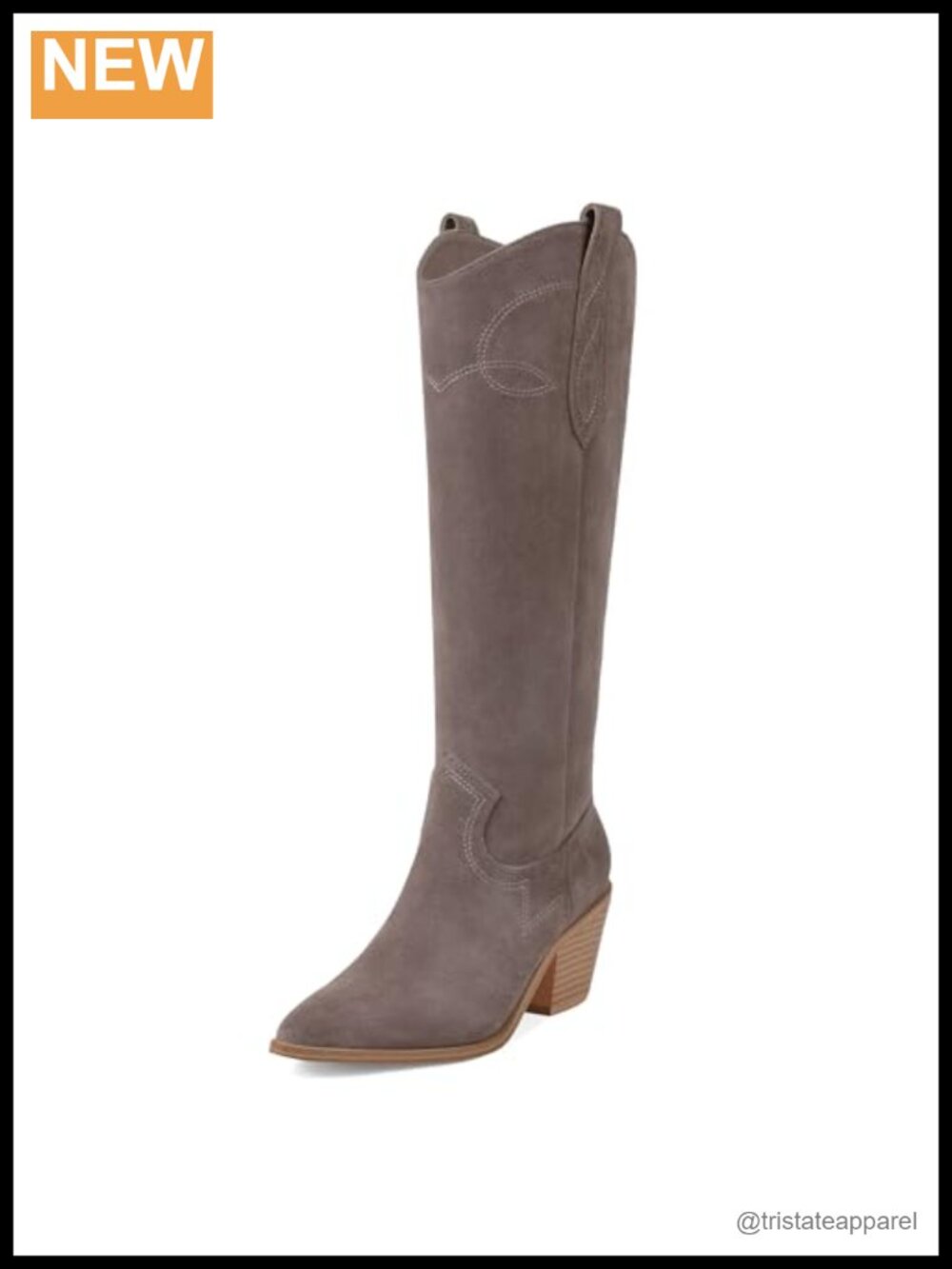 Knee High Suede Cowgirl Boots Western Pointed Toe Block Heel Embroidered Side